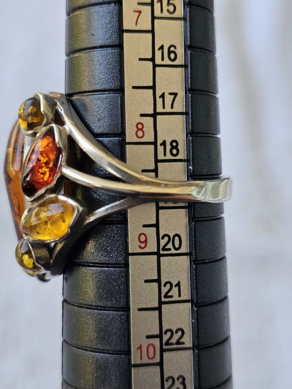 Silver Amber Multi-Stone Statement Ring - Amber Orange Size 9 - Picture 3 of 4